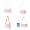 Kids Pink Butterfly Pattern Polyester Fluffy Shoulder Bag For School And Outings