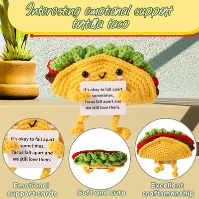 New Crochet Positive Inspirational Support Taco Doll With Card Handmade Wool Knitted Taco Home Desktop Decor Christmas Gifts