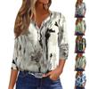 Dam T-shirt Tee Tryck Knapp 3/4 Ärm Tunika Vardaglig Helgmode Basic V-ringad Vanlig Topp