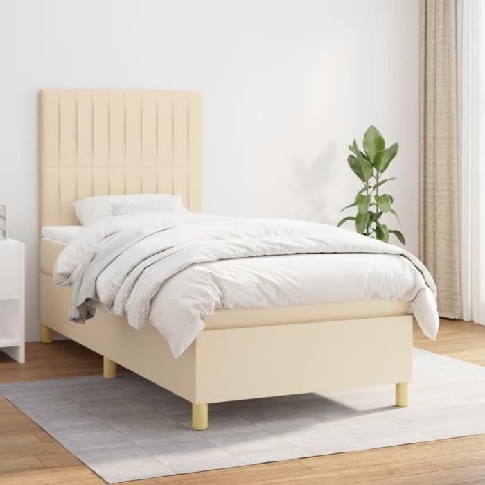 VidaXL Lit à sommier tapissier avec matelas Crème 100x200 cm Tissu - Modèle 3142478