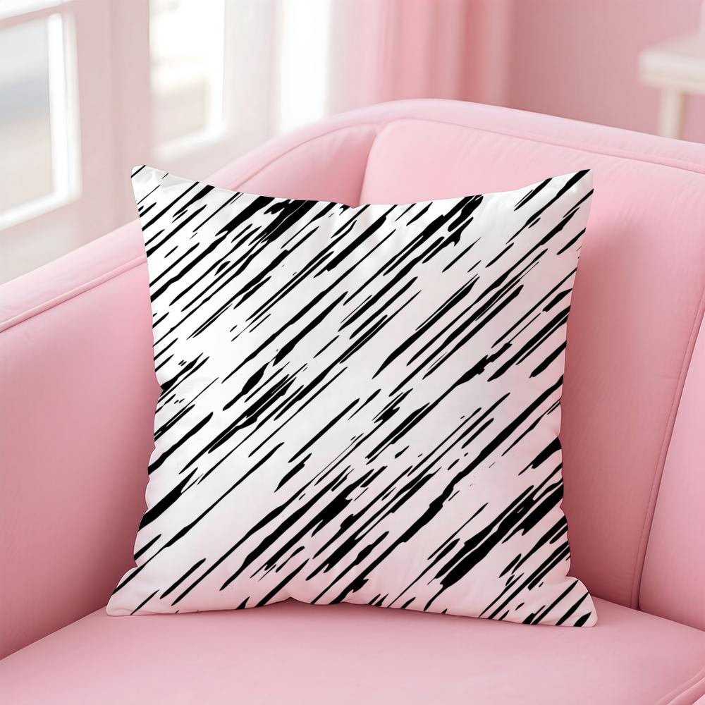Black and White Striped Geometric Rectangle Cushion Cover Pillow Case Soft Skin Friendly Fabric Concealed Zipper