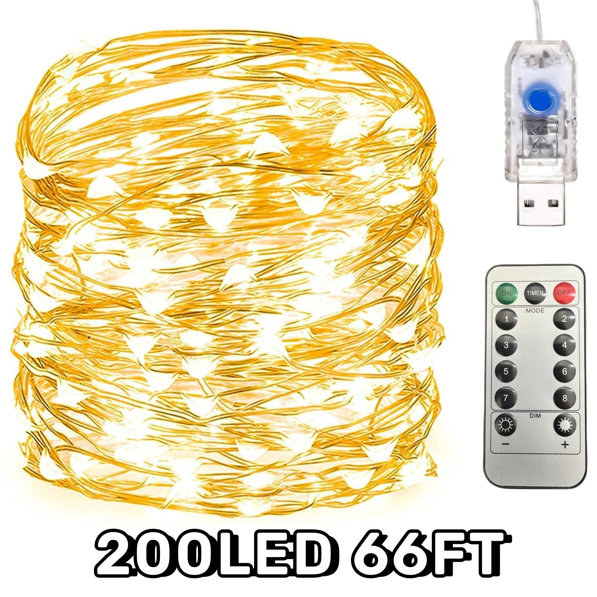 

Warm White 3x3m Plug In Twinkle String Lights - 100/200 LED Silvery Wire with Remote And Timer 8 Modes - Outdoor Starry DIY Part 66FT 200LED