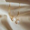 Gold Plated Pearl Threader Earrings, Delicate Long Chain Drop Earrings for Women