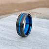 6mm Tungsten Wedding Band for Men & Women – Blue Groove Matte Finish Ring, Stylish Free Custom Engraving