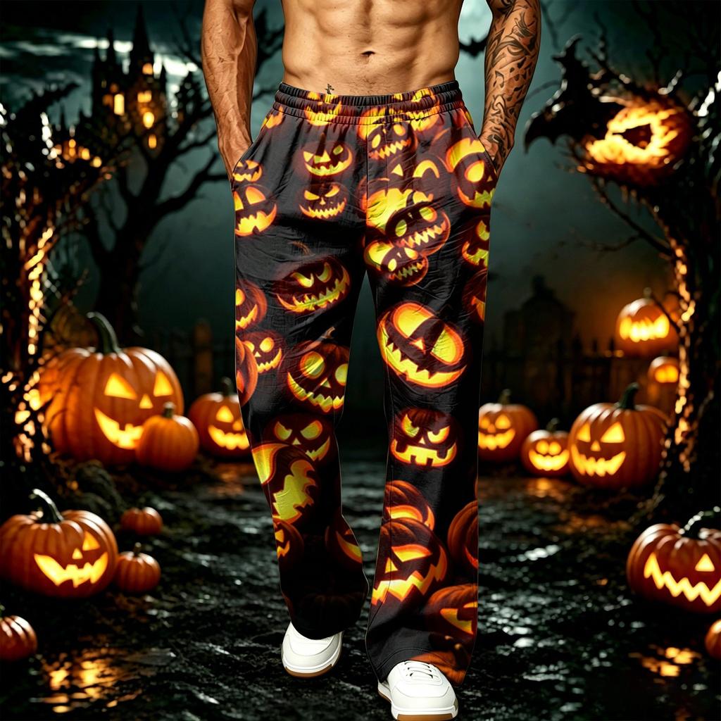 Men's Loose Fit Wide Leg Joggers with Pockets - Printed Casual Sweatpants for Sports and Daily Wear
