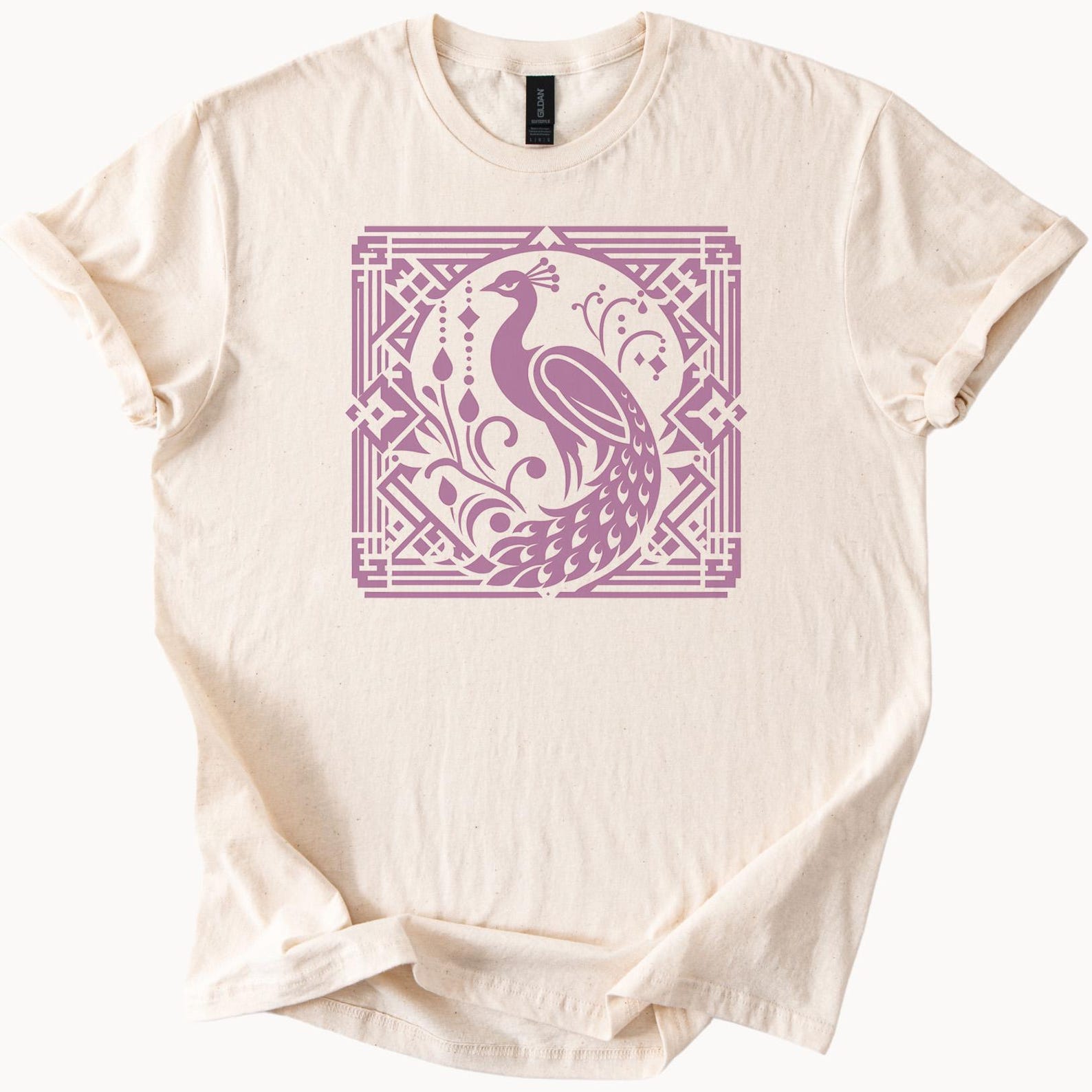Art Deco Peacock Graphic Shirt Purple Geometric Animal Design Tee 100