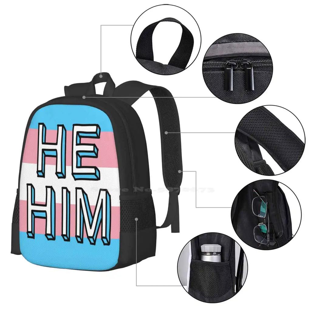 He / Him Bag Backpack For Men Women Girls Teenage He Him Pronouns Lgbt Pride