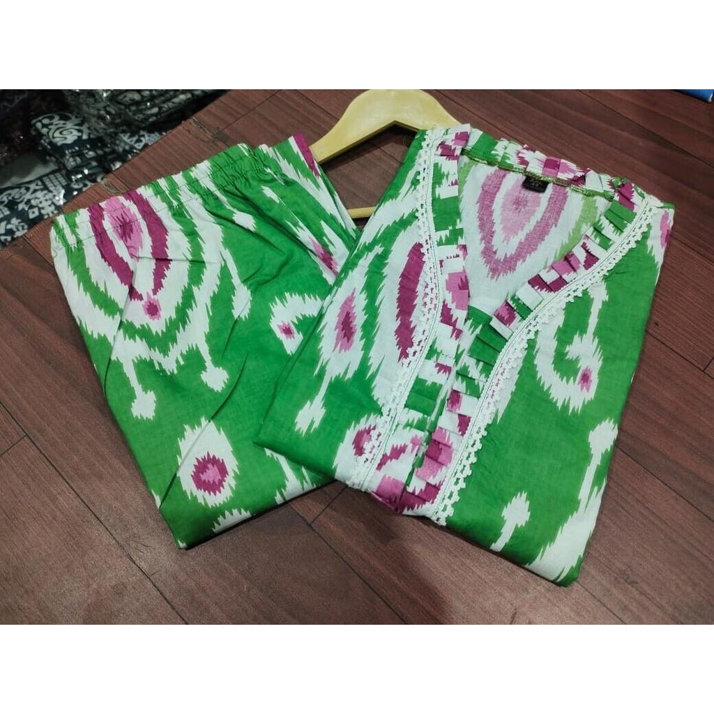 Women Top Tunic Kurti Cord Set Indian Pakistani Cotton Kurta Pant Set Dress VF-1913