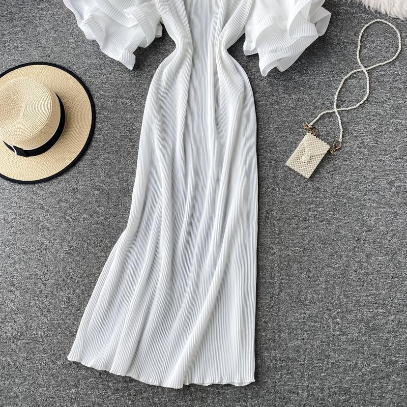 French Bellflower Fairy Mori Lotus Leaf Big Trumpet Sleeve Pleated Dress Mopping the Floor and Swinging Temperament Long Dress