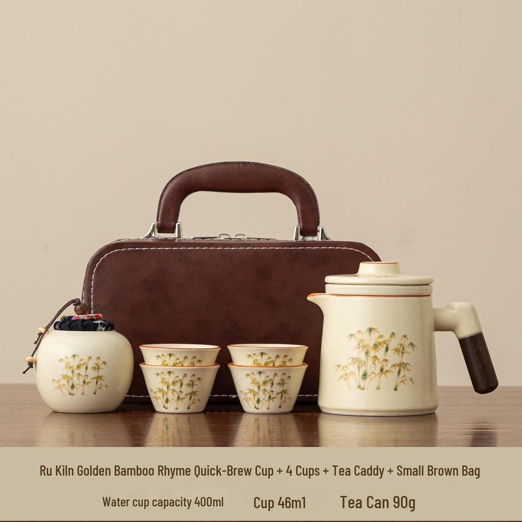 Portable Chinese Style Travel Tea Set for One Person - Outdoor Camping Teacup Kuaike Set