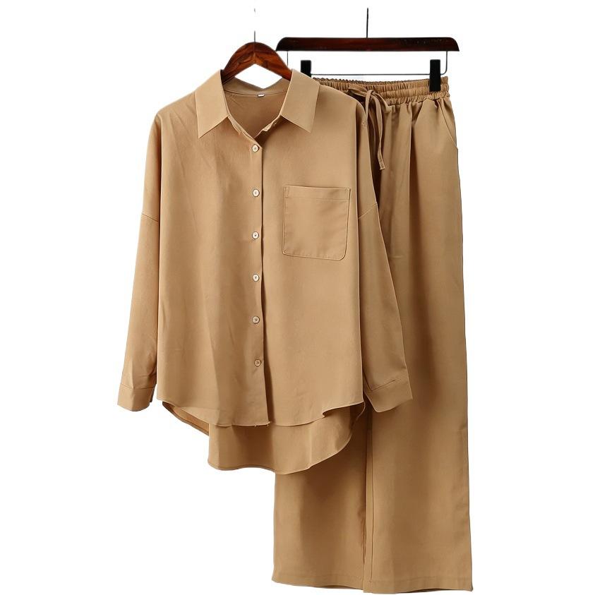 South East Asia Autumn and Winter Large Size Loose Elastic Wrinkle Long Sleeve Shirt Wide Leg Pants Fashion Casual Sports Suit