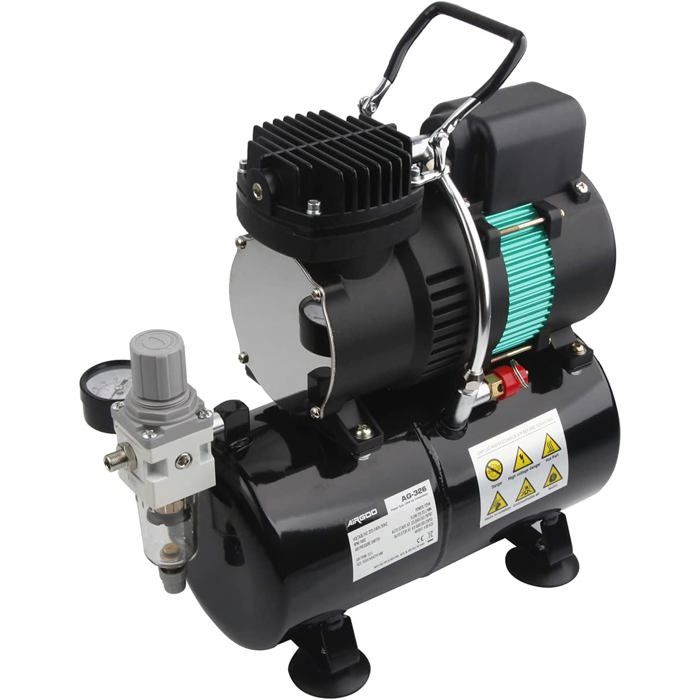 Airgoo AG-326 Deluxe Airbrush kompresor se dvěma chladicími ventilátory a 3L vzdušníkem, regulátor, odlučovač vlhkosti pro koníčky, tetování, gra