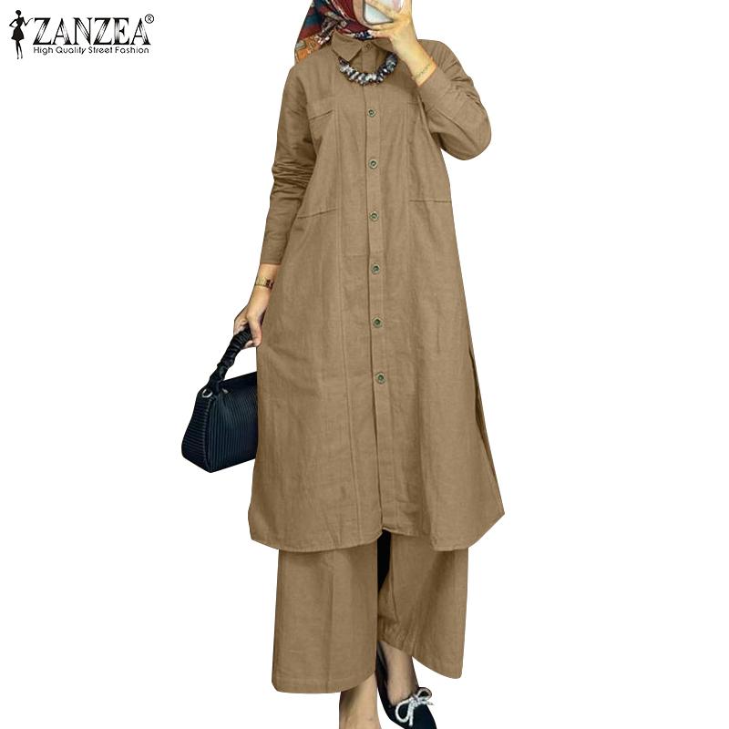 

ZANZEA Женская длинная блузка и брюки повседневный комплект из двух предметов с брюками