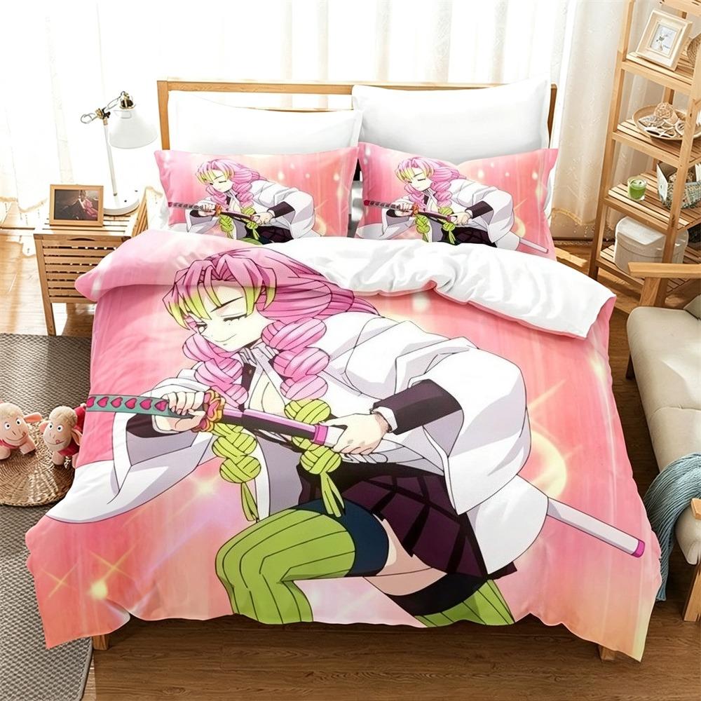 Kawaii Kanroji Mitsuri 2/3 Piece Bedding Set Luxury Comforter Set with Queen King Size Cool Two household goods Anime bed shee