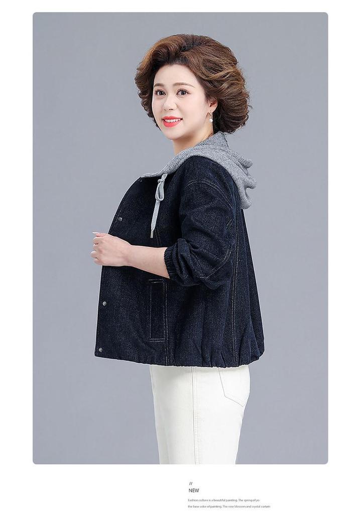 Stylish Spring Denim Hooded Jacket for Middle-Aged Women - Mother's Day Special