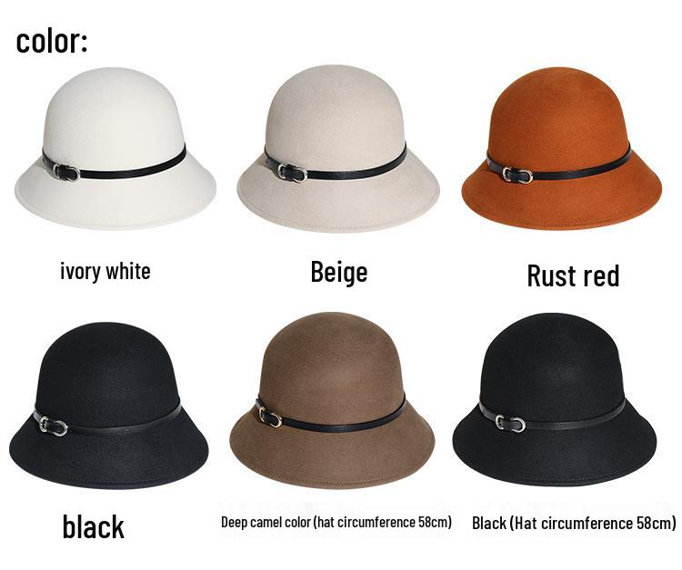 2025 Women's British Retro Wool Felt Hat: Autumn/Winter Fashion Belted Bucket Hat
