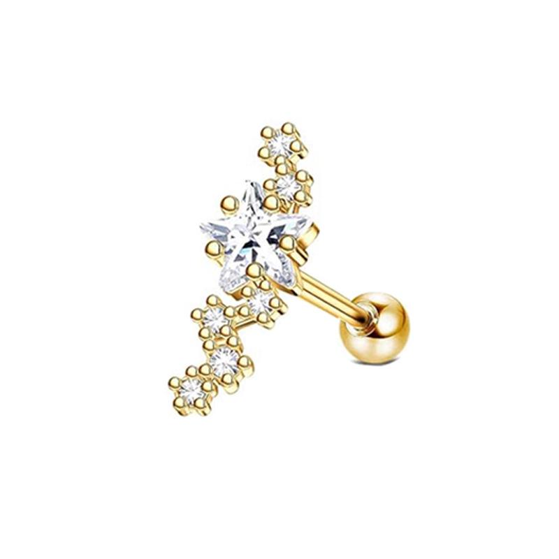 14K Gold Plated 16G Stainless Steel Ear Cartilage Studs - European & American Style Copper Earrings