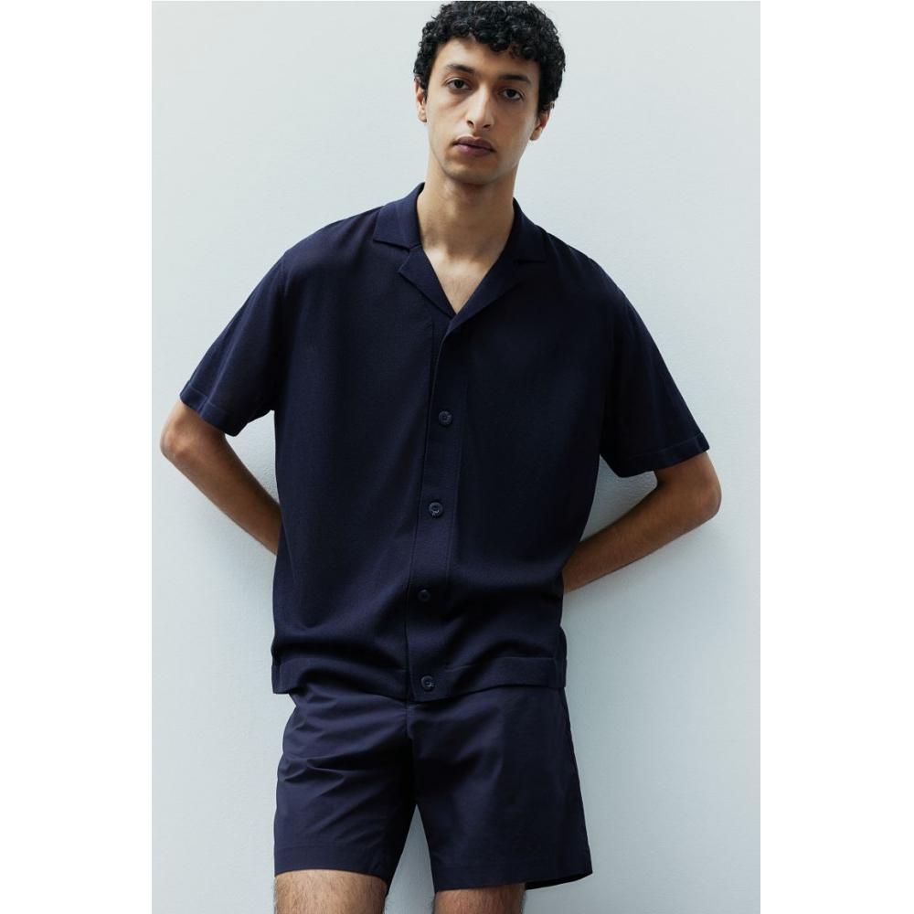 

Рубашка HM Regular Fit Knit caMp темно-синяя