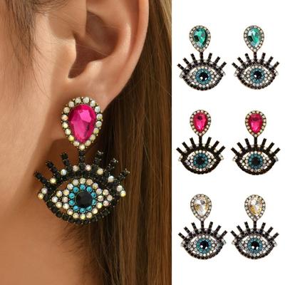1 Pair Women Hanging Earrings Rhinestone Eye Shape Hollow Exaggerated Retro Style Party Out Club Dangle Earrings