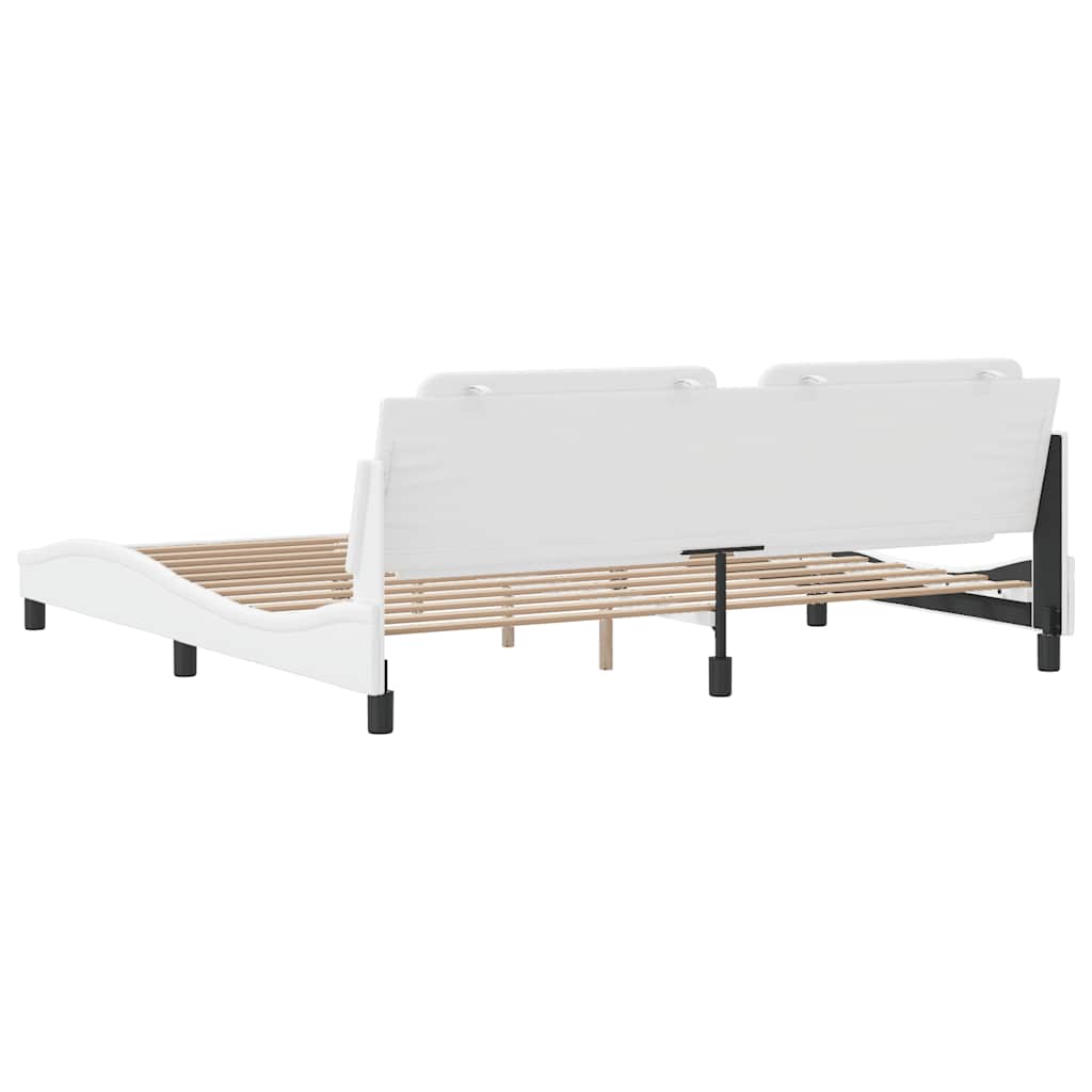 Vidaxl Rama Łóżka Z Zagłówkiem, Biała, 200X200 Cm, Sztuczna Skóra