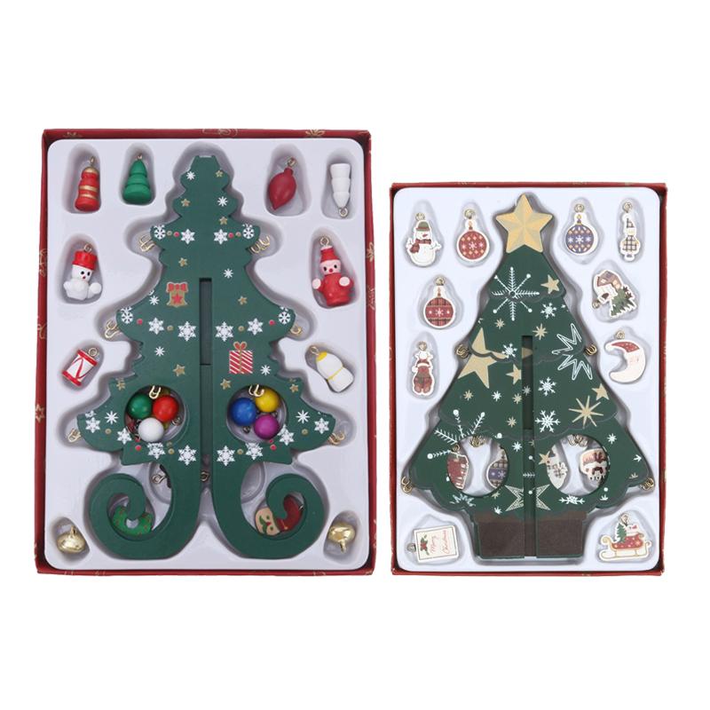 Christmas Tree Children's Handmade DIY Stereo Wooden Christmas Tree Scene Layout Christmas Decorations Ornaments 17 19cm Height
