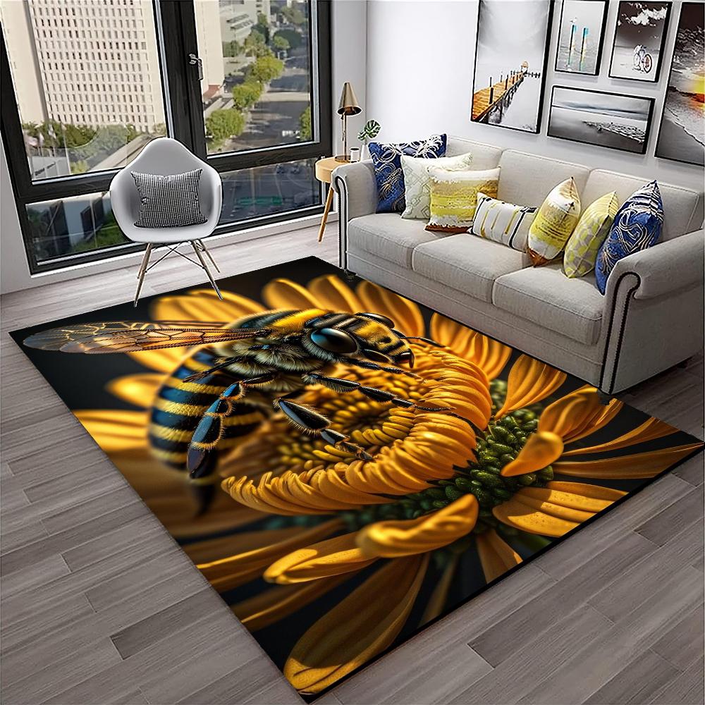 Cute Bee HoneyBee Insect Cartoon 3D Carpet Rug for Home Living Room Bedroom Sofa Doormat Decor,kids Area Rug Non-slip Floor Mat