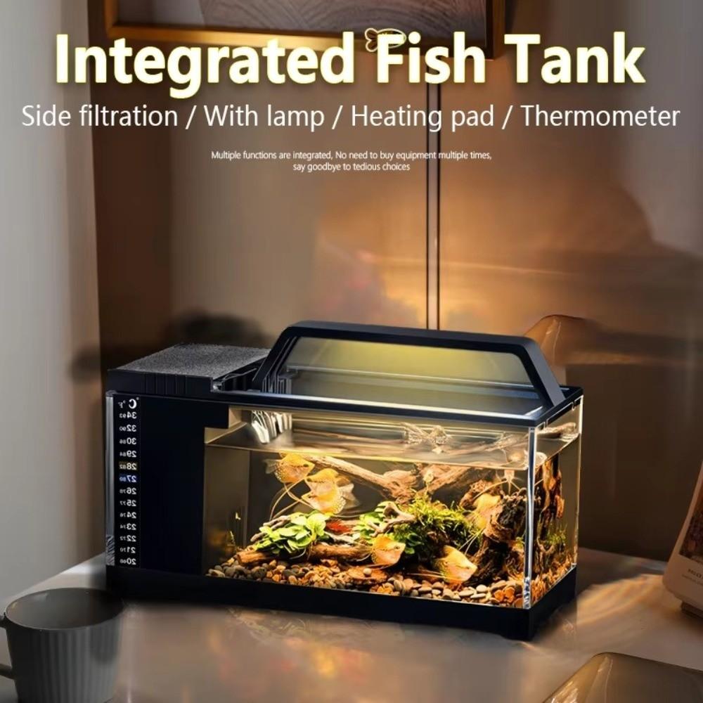 Heating Pad Integrated Fish Tank Built-In Light Desktop Fish Tank Office Decor