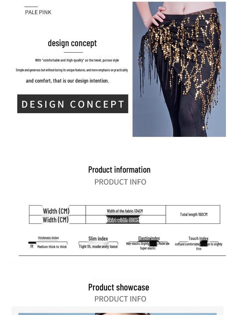 Neon Bauchtanz Hüftkette & Hüfttuch mit Pailletten & Quasten - Anfänger Übungsrock