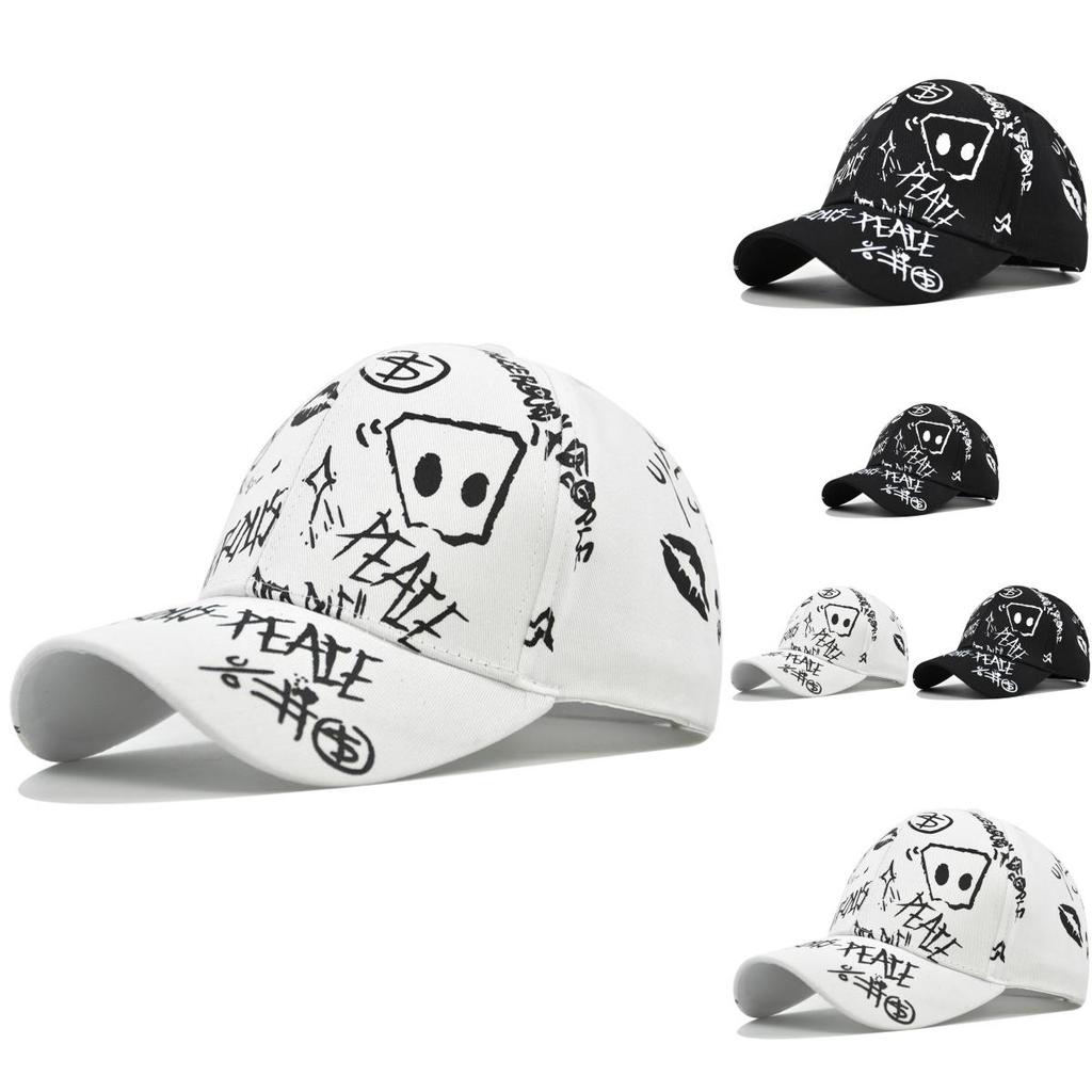 Graffiti Printed Unisex Baseball Cap Cotton Adjustable Size Summer Hat Trendy Embroidered Logo