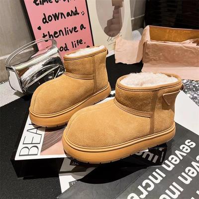 Small Yellow Dolphin Short Tube Fur Integrated Snow Boots Women's Soft Sole Lightweight Thick Sole Velvet Warm Non-slip One-pedal Cotton Shoes