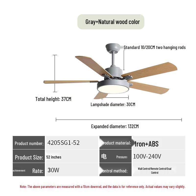 Remote-Control Ceiling Fan Light with Variable Frequency Wooden Blades for Living, Dining, and Bedroom