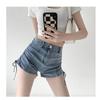 Drawstring Denim Shorts Women's Summer Design Sense High Waist Stretch Slimming Tight Wide Legs