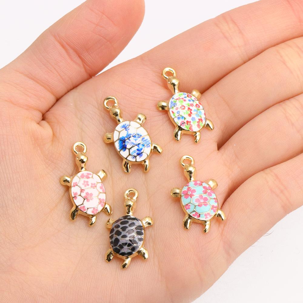 10Pcs Fashion Tortoise Shape Pendant Gold Colour Alloy Charm Jewelry Making Cartoon Sea Turtle Necklace Keychain DIY Accessories