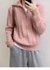 Hanmall Jersey de Invierno Largo de Punto con Logo, Cremallera Alta, Canalé, para Mujer, Estampado, Manga, Top, Cuello, cierre, Informal, Grueso, Tejido, Elegante, Lindo, Suave,