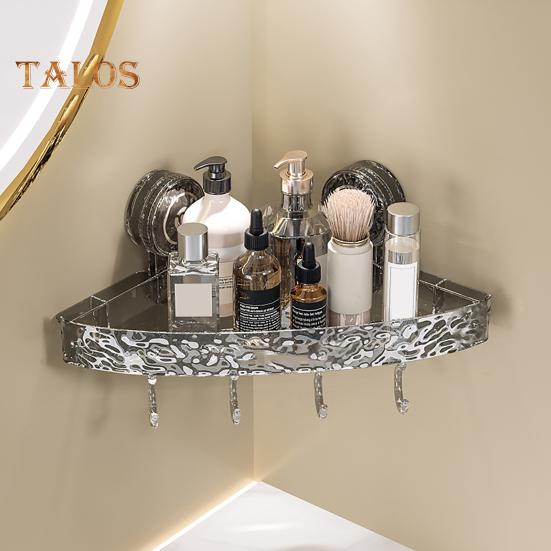 Bathroom Storage Rack with Hooks Transparent Wall-mounted Punch-free Self-adhesive Great Load Bearing Anti-slip Cosmetic Toothpaste Sink Oaganizer