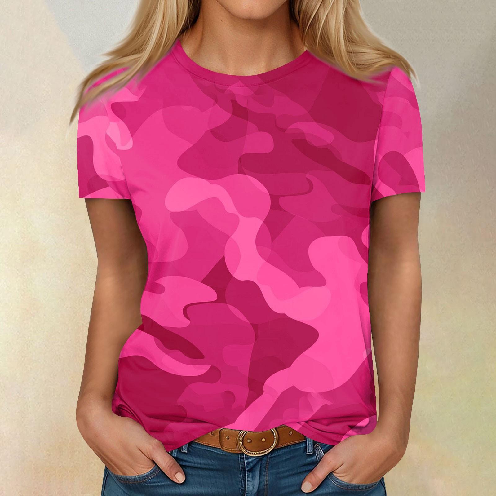 

Short Sleeve Shirts For Women Cute Tops Print Tees Blouses Casual Plus Size Basic Tops Pullover XXXXXL красный