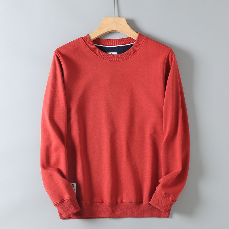 Men's Export Surplus Spring and Autumn Terry Cotton Crewneck Sweatshirt, Solid Color Casual Sports Long-Sleeve Top