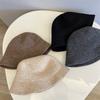Korean Version Simple Retro Bucket Hat Women Japanese Warm Solid Knitted Fishmen Caps Female Casual Outdoor Hat Autumn Winter