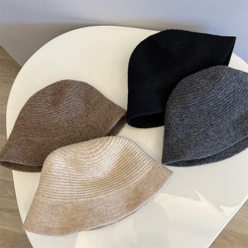 Korean Version Simple Retro Bucket Hat Women Japanese Warm Solid Knitted Fishmen Caps Female Casual Outdoor Hat Autumn Winter