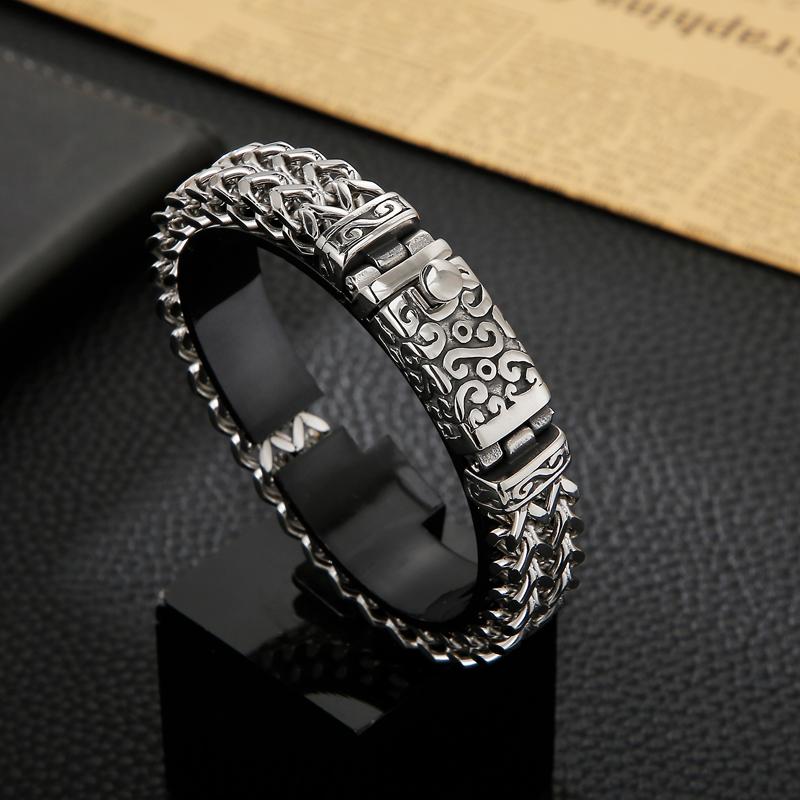 Kalen Punk High Polish Textured Bracelet Men's Chunky Stainless Steel Bicycle Chain Mesh Jewelry Accessories Box Chain Gift