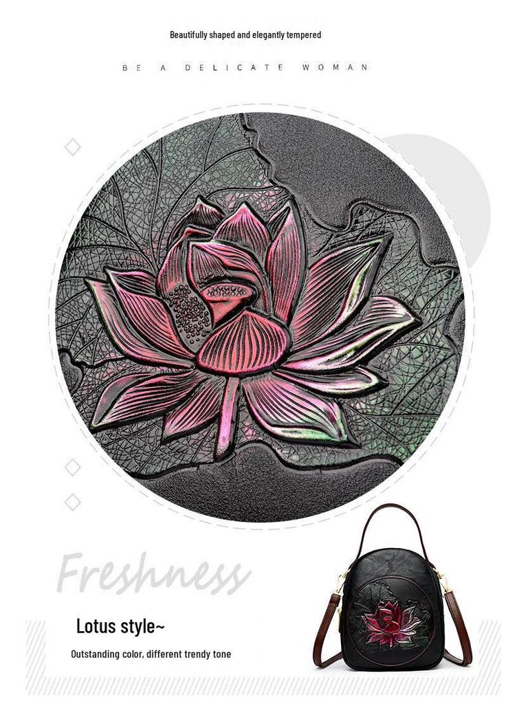 2025 Autumn-Winter Women's Lotus Handbag: Versatile Embossed Crossbody & Shoulder Bag