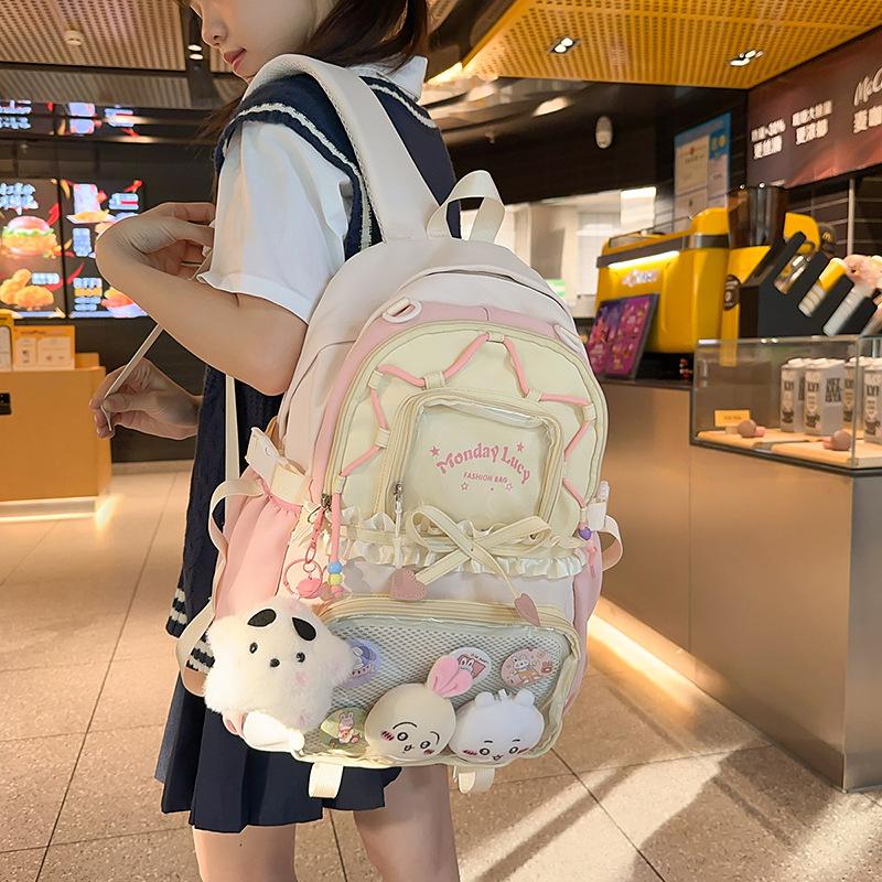 College Schoolbag Female Junior High School Student Cute Sweet Contrasting Color Large Capacity Backpack Student Backpack Trendy Fashion