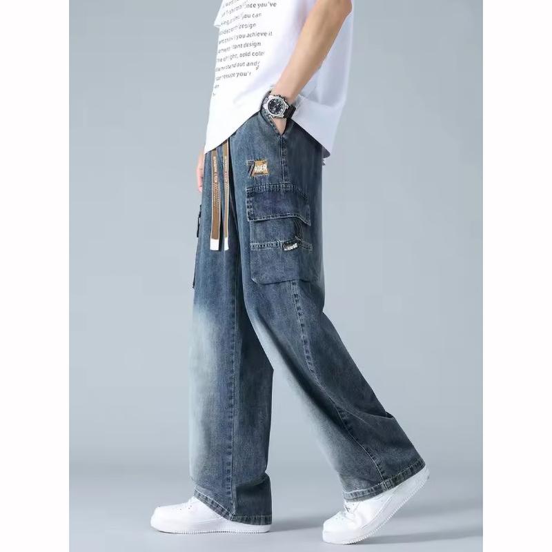 

Літні чоловічі прямі джинси з широкими штанинами, денім, штани карго, легкі мішкуваті штани S чорний