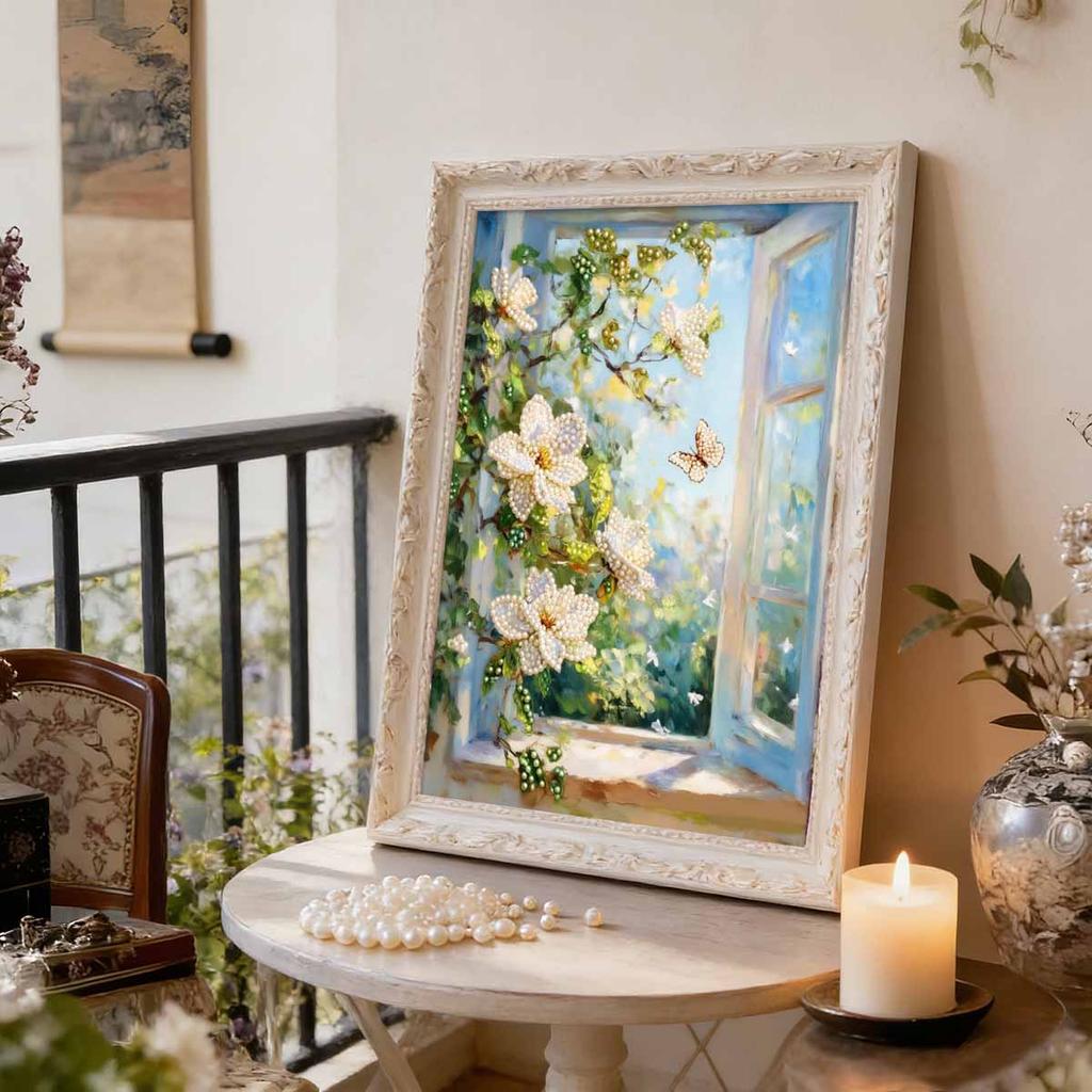 DIY Pearl Painting Set Outside The Window Pattern Home Decoration Handmade Sticky Diamond Creative Canvas Pearl Art Painting Crafts Perfect Gift