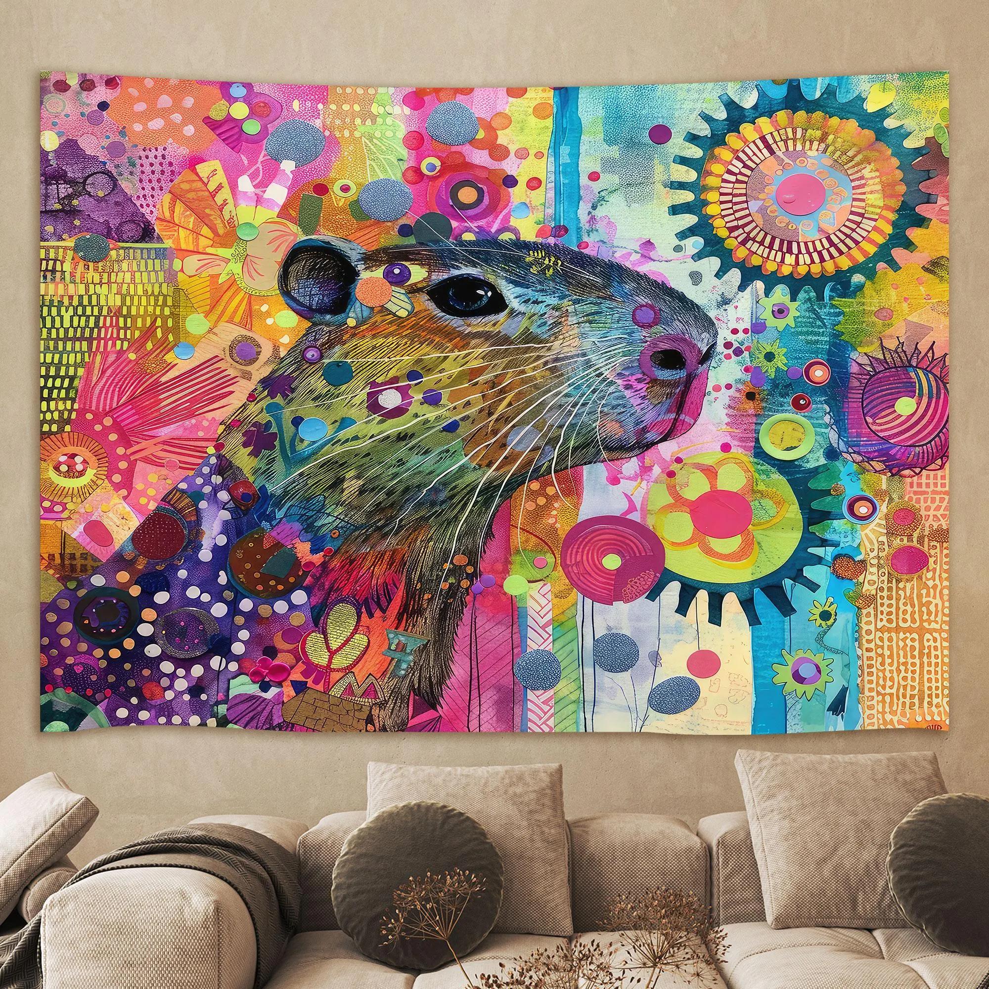 Psychedelic Rainbow Cute Capybara Tapestry Wall Art Decor Funny Tapestry Wall Hanging Tapestry Home Decor for Bedroom LivingRoom 100X70CM