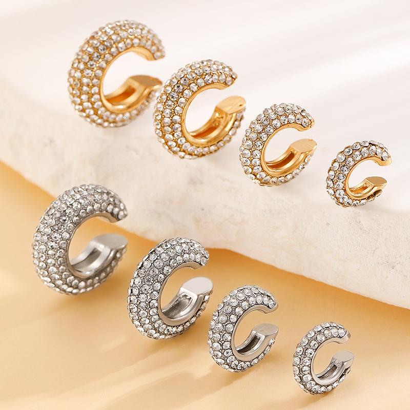 1/4/8Pcs C Shape Round Cartilage Clip Earrings For Women Luxury  Fake No Pierced Geometric Ear Cuff Jewelry