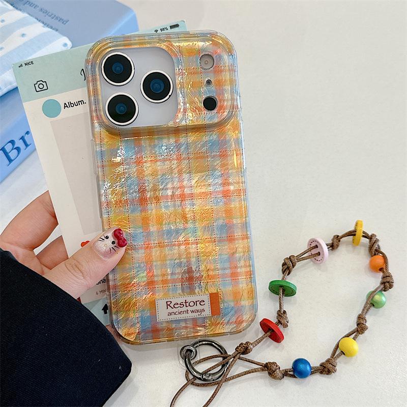 High-End Tin Foil Texture Plaid Phone Case for iPhone 17 Pro Max / 16 Pro / 15 Pro