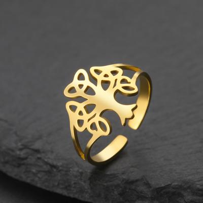 Stainless Steel Couple Finger Ring Celtic Knot Tree Ring Gold Color Amulet Jewelry Wedding Gift New