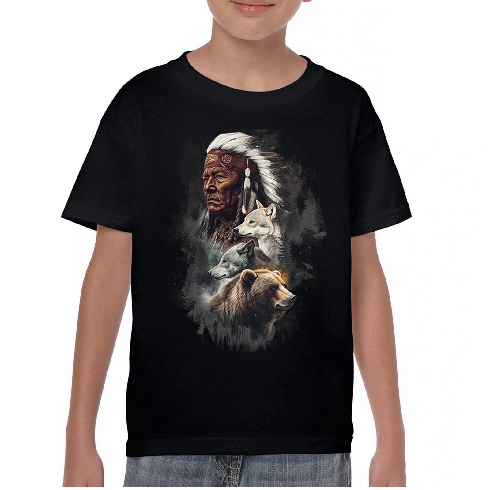 Animal Chief Youth kids boys T-Shirt Native American Spirit Tribal Totem Indigenous Kids 140