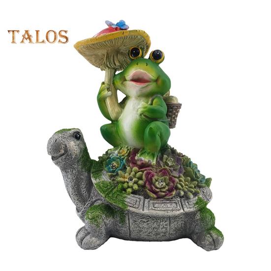 

Украшение в виде лягушки с грибным зонтиком, сидящее на сочной черепахе. Ремесло из смолы. Модель животного на солнечной энергии. Световой сад. Патио. Украшение газона для двора. зелёный